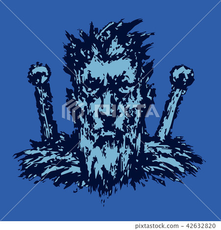 Serious warrior with two swords. Vector  42632820