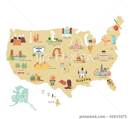 USA tourist vector map with famous landmarks 42633075
