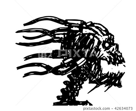 Screaming skull with wires. Vector illustration 42634073