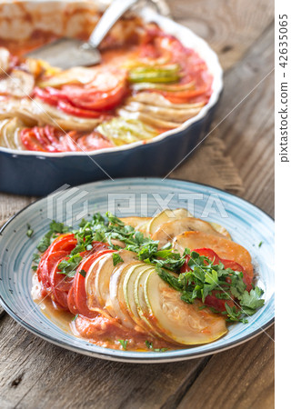 Dish of ratatouille on the wooden table 42635065