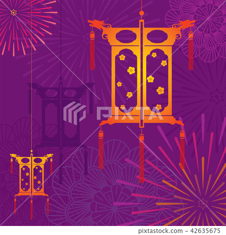 Mid Autumn festival lantern in firework background 42635675
