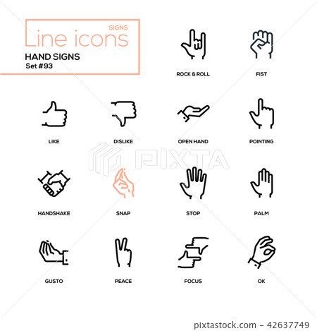 Hand signs - modern line design icons set Hand signs - modern line design icons set 42637749
