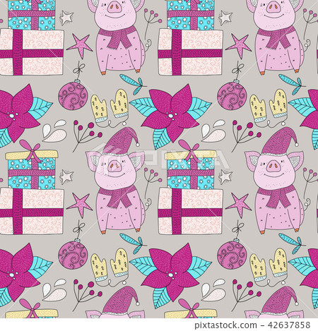 Christmas vector seamless pattern with detailed holiday illustrations. Christmas vector seamless pattern with detailed holiday illustrations. 42637858