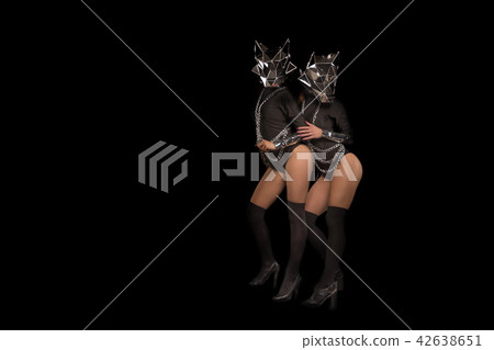 Two go-go variety show dancers in wolf masks Two go-go variety show dancers in wolf masks 42638651