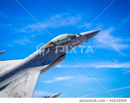 MONTE REAL, PORTUGAL-September 10: F16 fighter jet close up soa MONTE REAL, PORTUGAL-September 10: F16 fighter jet close up soa 42638980