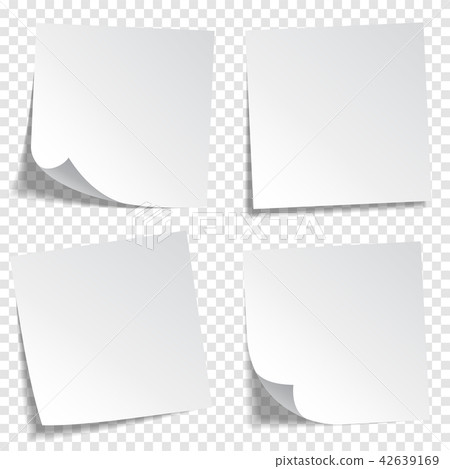 Sticky paper note with tape and shadow isolated on transparent background. Blank. Set 42639169