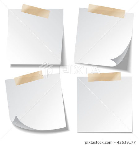Sticky paper note with tape and shadow isolated on white background. Blank. Set. 42639177