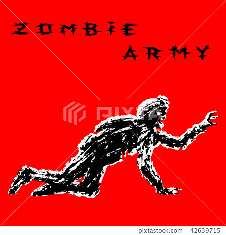 Black silhouette zombie soldier is creeps. Vector  42639715