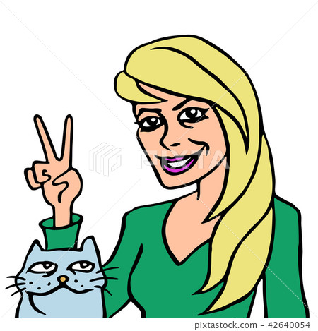 She and her cat. Vector illustration. 42640054