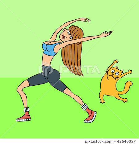 aerobics with the cat. vector illustration aerobics with the cat. vector illustration 42640057