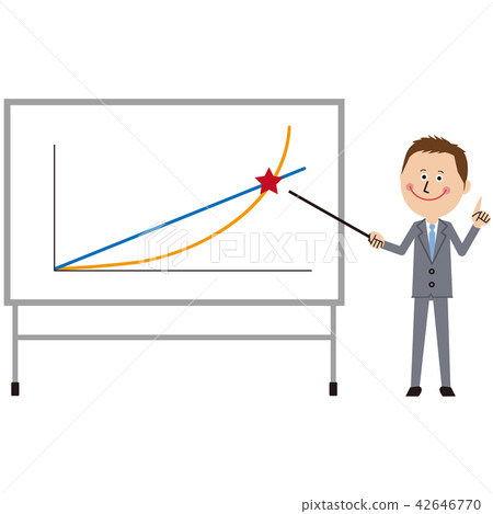 A short gray suit of a pop gray businessman presentation graph 42646770