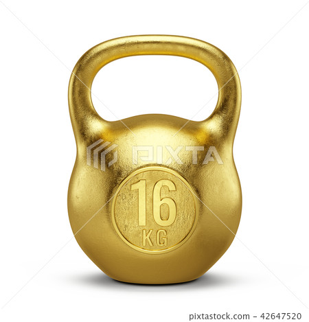 Gold Kettlebell gym weight isolated on white Gold Kettlebell gym weight isolated on white 42647520