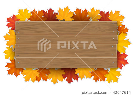 wooden sign with autumn maple tree leaves - Stock Illustration ...