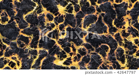 鮮豔細緻的岩漿/熔岩特寫材質紋理背景，俯視圖（無縫接圖，高解析度 3D CG 渲染∕著色插圖） 42647797