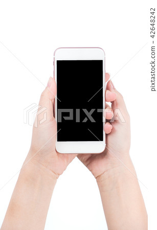 Smartphone, smart phone, close-up hand holding phone white Smartphone, smart phone, close-up hand holding phone white 42648242
