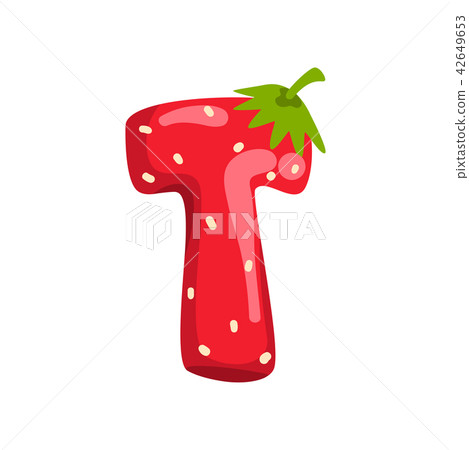 Letter T of English alphabet made from ripe fresh srawberry, bright red berry font vector 42649653