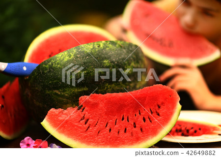 cut water melon still life with knife close up photo cut water melon still life with knife close up photo 42649882