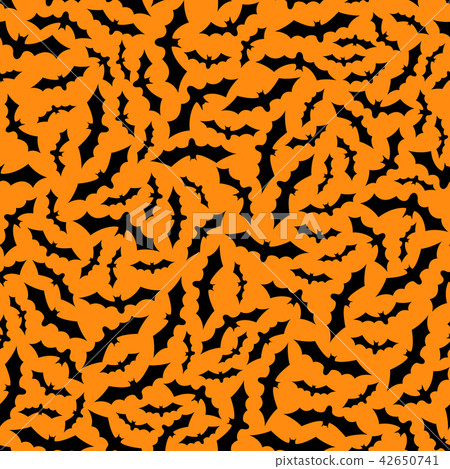 Set of bats silhouettes flying isolated on orange Set of bats silhouettes flying isolated on orange 42650741
