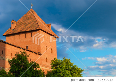 A powerful tower of the Lida castle from red brick 42650948