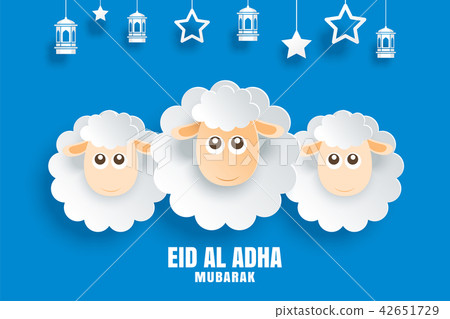 Eid Al Adha Mubarak celebration card with sheep Eid Al Adha Mubarak celebration card with sheep 42651729