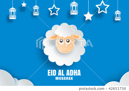 Eid Al Adha Mubarak celebration card with sheep Eid Al Adha Mubarak celebration card with sheep 42651730