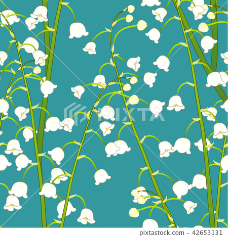 White Lily of the Valley on Green Teal Background 42653131