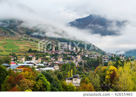 Old Georgian town of Mestia. Tourist attraction 42655465