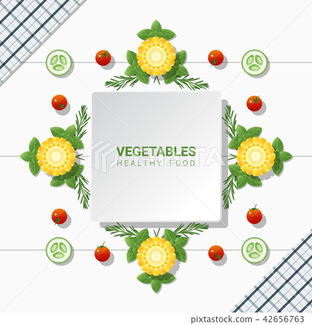 Flat lay Fresh vegetables on white table Flat lay Fresh vegetables on white table 42656763