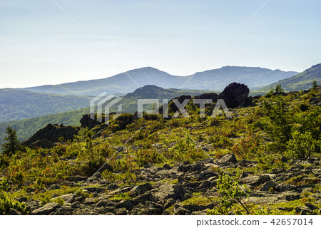 mountain landscape of the Northern Urals in the atmospheric haze mountain landscape of the Northern Urals in the atmospheric haze 42657014