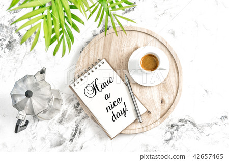 Home office workplace notebook coffee nice day 42657465