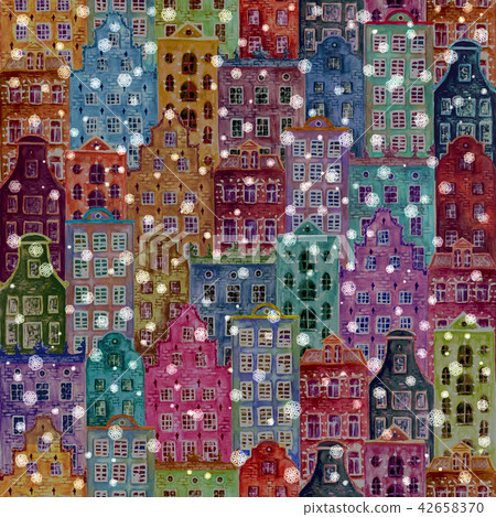 Christmas background with old europe houses 42658370