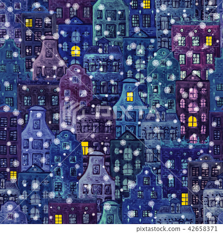 Christmas background with old europe houses 42658371