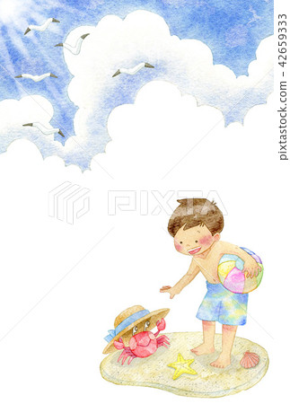 A hot summer postcard crab and a boy 42659333