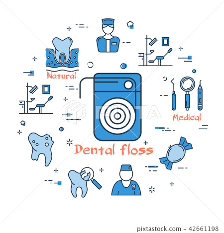 Blue Round Banner Dental Floss Health Care Stock Illustration