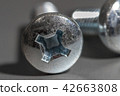 Two heads of screws on a gray background. 42663808
