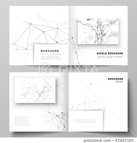 Vector layout of two covers templates for square design bifold brochure, flyer, booklet. Technology Vector layout of two covers templates for square design bifold brochure, flyer, booklet. Technology 42665505