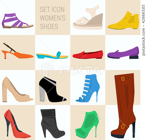 Set of icon women shoes in flat style 42666585