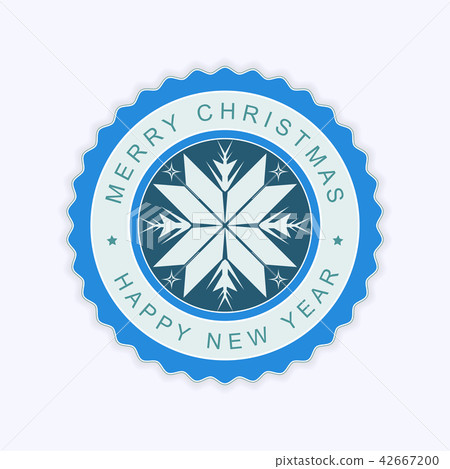 Round emblem of blue color with silhouette of abstract geometric snowflake. Round emblem of blue color with silhouette of abstract geometric snowflake. 42667200