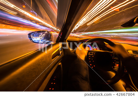 Speed movement car view from the interior Speed movement car view from the interior 42667804