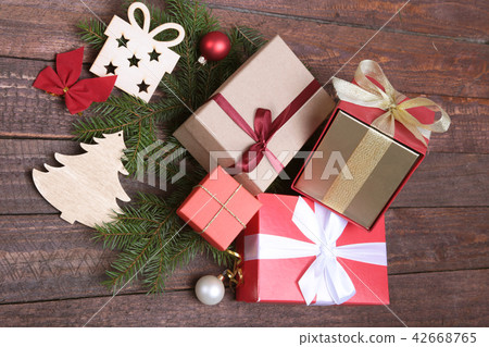 Christmas gift red box with gold color bow Christmas gift red box with gold color bow 42668765