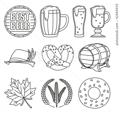 Line art black and white 10 oktoberfest elements Line art black and white 10 oktoberfest elements 42669459