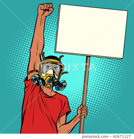 African man protest against polluted air, ecology and environmen African man protest against polluted air, ecology and environmen 42671127