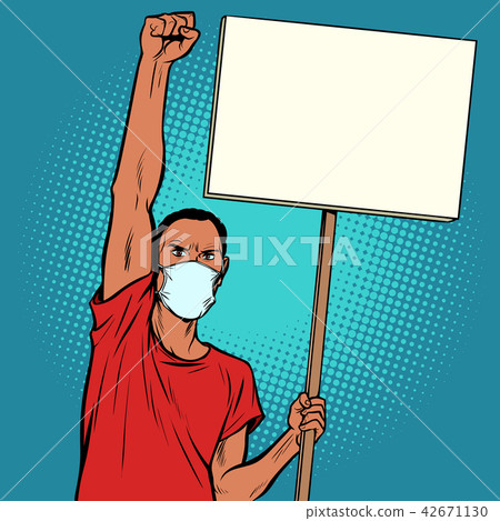 African man protesting in mask 42671130