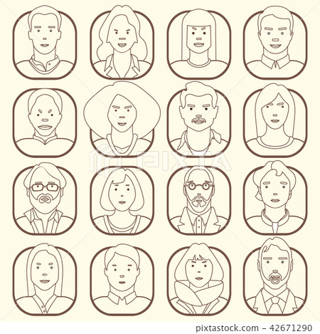 Line icons collection of different people. Color avatar 42671290