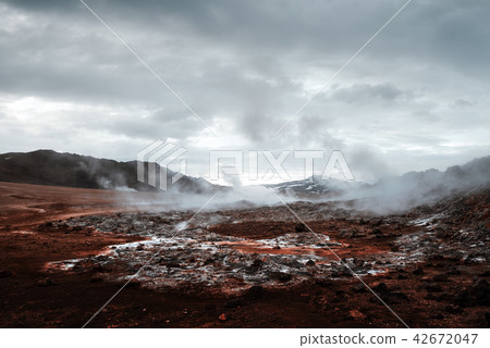 Smoking fumaroles on Hverarond valley Smoking fumaroles on Hverarond valley 42672047