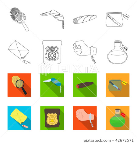 The detective's badge, the handcuff on the criminal's hand, the stump of the finger in the bag, the 42672571