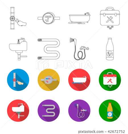 Washbasin, heated towel-dryer, mixer, showers and other equipment.Plumbing set collection icons in Washbasin, heated towel-dryer, mixer, showers and other equipment.Plumbing set collection icons in 42672752
