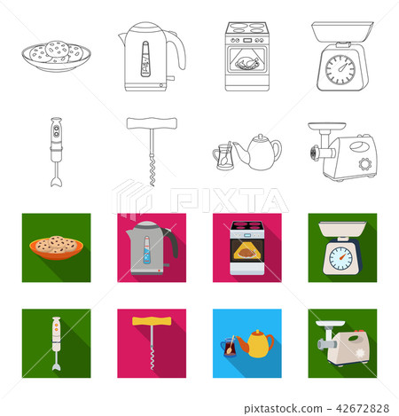 Kitchen equipment outline,flet icons in set collection for design. Kitchen and accessories vector Kitchen equipment outline,flet icons in set collection for design. Kitchen and accessories vector 42672828