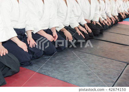 People in kimono and hakama on martial arts training People in kimono and hakama on martial arts training 42674150
