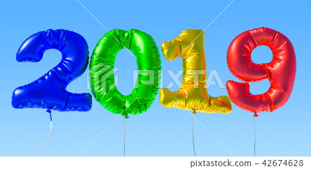 2019 from colored foil balloons in the sky 2019 from colored foil balloons in the sky 42674628